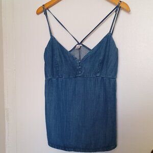 Guess Denim Blue Chambray Cami Tank Top with Spaghetti Straps, Sz. M